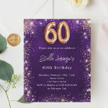 60. Geburtstag lila Rose Gold Einladung<br><div class="desc">Feiern Sie einen besonderen 60. Geburtstag mit dieser atemberaubenden Einladung, perfekt für ein elegantes Party. Der tiefe lila Hintergrund zeichnet sich durch eine wunderschöne, ungleichmäßige Textur aus, die durch Rose Gold und goldenen Imitat Glitzer für eine Touch des Funkelns betont wird. Der Name ist in einem zarten, handgeschriebenen Skript geschrieben,...</div>