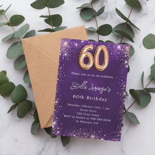 60. Geburtstag lila Rose Gold Luxus Einladung