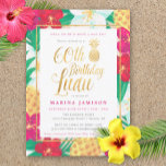 60. Geburtstag Luau Einladungen | Rosa und Gold<br><div class="desc">Rosa & goldene 60. Geburtstagsluau Einladungen mit lustigen,  hübschen tropischen Blume und Ananas,  mit goldenen Akzenten. Perfekt für ein luauer Thema sechzigste Geburtstagsbash!</div>