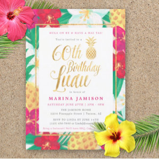 60. Geburtstag Luau Einladungen | Rosa und Gold