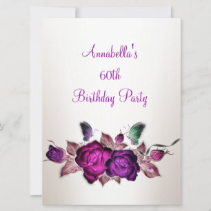 60. Geburtstag Mauve Pink Rosen Florale Kunst 3 Einladung