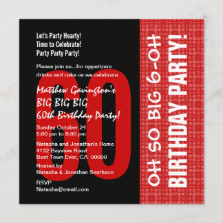 60. Geburtstag Modernes Rot und Schwarz B205 Einladung