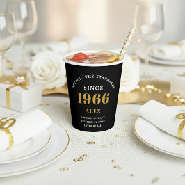 60. Geburtstag Name 1966 Schwarz Gold Elegant Chic Pappbecher