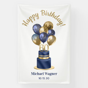60. Geburtstag Navy Blau Ballon Torte Banner