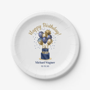 60. Geburtstag Navy Blau Ballon Torte Pappteller