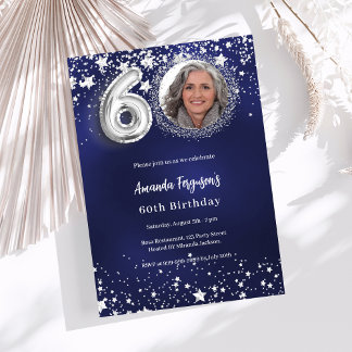 60. Geburtstag navy blauen Sterne Foto Luxus Einladung