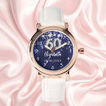 60. Geburtstag navy blauen Sterne Silber Armbanduhr<br><div class="desc">Ein Geschenk für einen 60. Geburtstag. Eine marineblau Hintergrundfarbe mit Imitaten silbernen Sternen. Die blaue Farbe ist ungleichmäßig. Fügen Sie einen Namen,  ein Datum hinzu.</div>