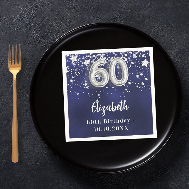 60. Geburtstag navy blauen Sterne Silber Serviette (Von Creator hochgeladen)