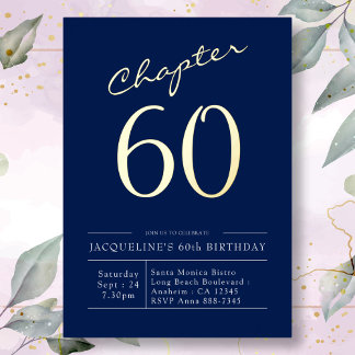 60. Geburtstag Navy Blue Gold Folieneinladung