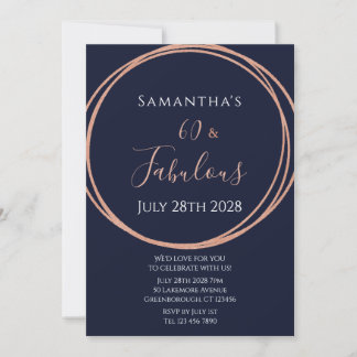 60. Geburtstag Navy Rose Gold Party Einladung