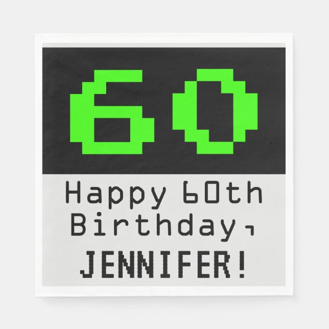 60. Geburtstag - Nerdy / Geeky Style "60" & Name Serviette (Vorderseite)
