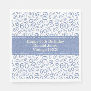 60. Geburtstag Nummer Muster Blau und Weiß Napkin Serviette