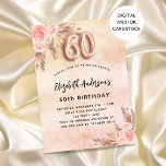 60. Geburtstag Pampas Gras Rose Goldfloralen Einladung<br><div class="desc">Eine Rose Gold,  rot rosa rustikale Imitate metallisch aussehen Hintergrund. Die Einrichtung ist mit Rose-Gold und rosa Blumen,  Rose,  Pampas-Gras dekoriert. Personalisieren und fügen Sie einen Namen und Party-Details hinzu. Nummer 60 wird mit einem Schriftart im Ballonstil geschrieben.</div>
