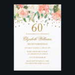 60. Geburtstag Peach Gold Floral Einladung<br><div class="desc">Mehr Blumendusche im Little Bayleigh Store!</div>