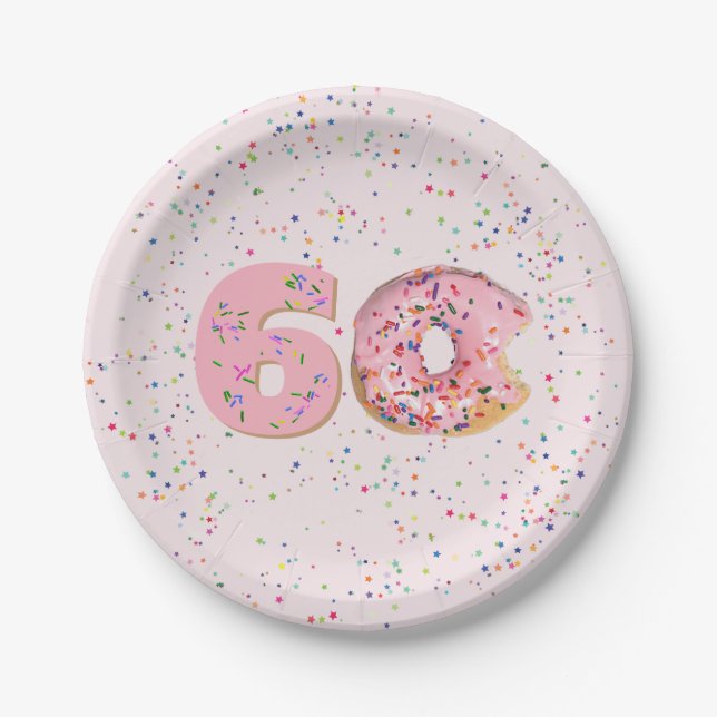 60. Geburtstag Pink Donut Pappteller (Vorderseite)