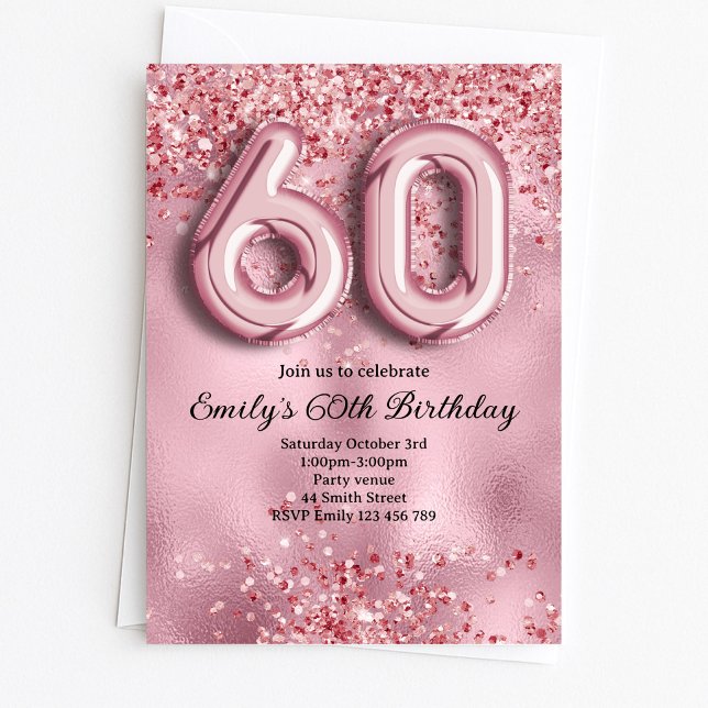 60. Geburtstag Pink Glitter Einladung (Von Creator hochgeladen)
