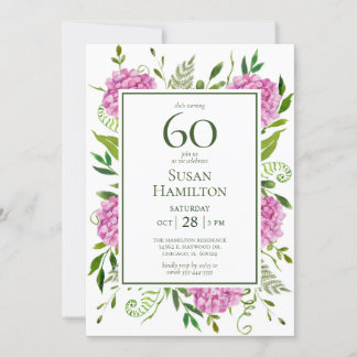 60. Geburtstag Pink Hydrangeas Einladung
