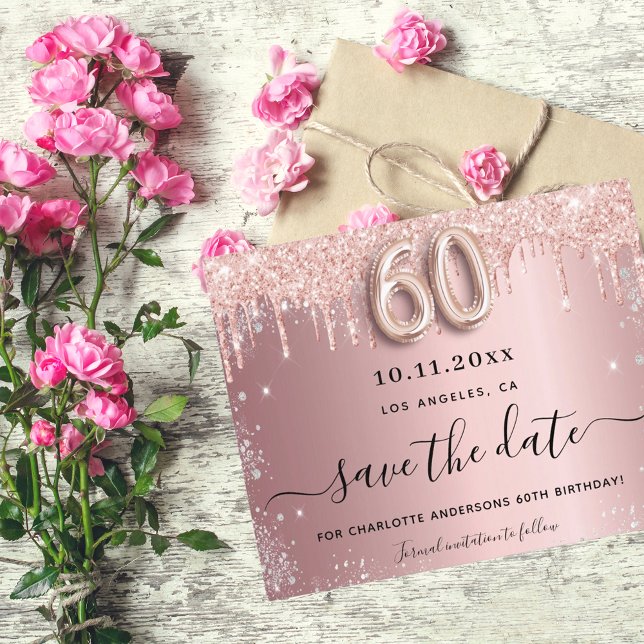 60. Geburtstag Pink Silber Save the Date Karte (Von Creator hochgeladen)