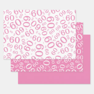 60. Geburtstag Pink & White Number Pattern 60 Geschenkpapier Set
