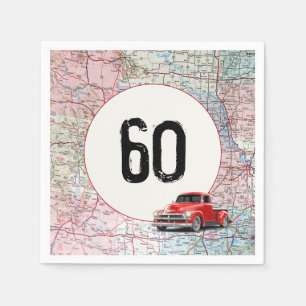 60. Geburtstag Red Retro Truck auf Roadmap Serviette