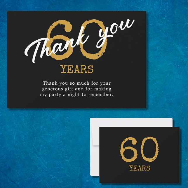 60. Geburtstag Retro Schwarz und Gold Dankeskarte (60th Birthday Retro Black And Gold Thank You Card
)