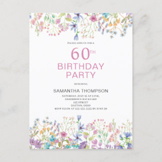 60. Geburtstag Rosa Wildblume Einladung Postkarte