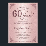 60. Geburtstag - Rose Gold Damask Einladung<br><div class="desc">Einladung zum 60. Geburtstag. Elegante Vintage Imitate Rose Gold-Design mit rosa Damast-Muster. Features mauve script Schriftart. Feiert bis 60 Jahre! Kann in jedem Alter personalisiert werden! Nachricht,  wenn Sie weitere Anpassungen benötigen.</div>