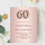 60. Geburtstag Rose Goldpuderdiamanten Postkarte<br><div class="desc">Eine moderne, stilvolle und glamouröse Einladung zu einer 60. Geburtstagsfeier. Ein Imitat Rose gold metallische Hintergrund mit rosa Diamanten. Der Name ist mit einer modernen dunklen Rose goldfarbenen Handschrift geschrieben, die als Stilschrift dient. Personalisieren Sie Ihre Party-Daten und fügen Sie sie hinzu. Nummer 60 wird mit einem Schriftart im Ballonstil...</div>