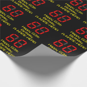 60. Geburtstag: Rote digitale Uhr Stil "60" + Name Geschenkpapier