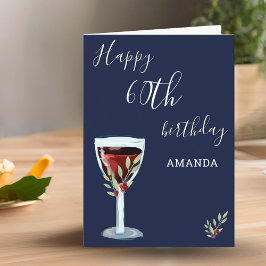 60. Geburtstag Roter Wein Rose Watercolor Navy Blu Karte