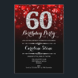 60. Geburtstag - Rotes Schwarzes Silber Einladung<br><div class="desc">Einladung zum 60. Geburtstag. Elegantes rotes Schwarz-weißes Design mit Imitaten Glitzer Silber. Erwachsener Geburtstag. Enthält Diamanten und Skript-Schriftart. Männer oder Frauen laden ein. Ideal für eine stilvolle Geburtstagsfeier. Nachricht,  wenn Sie weitere Anpassungen benötigen.</div>