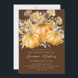 60. Geburtstag Rustic Boho Pumpkin Fall Foliage Einladung<br><div class="desc">Elegante Orangenkürbis in Aquarellfarben,  eingebettet in eine Vielzahl von Laub- und Blume. Ein dunkel,  reich braun gehaltener Hintergrund bildet einen perfekten Rahmen. Ideal für eine Herbstfeier.</div>