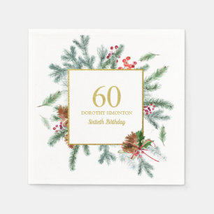 60. Geburtstag Rustikale Wintergrün Roter Bow Serviette