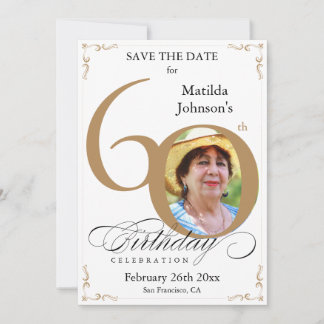 60. Geburtstag Save the Date Gold und Weiß Custom Einladung