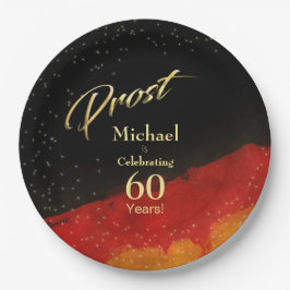 60. Geburtstag Schwarz, Gold und Rot Prost Pappteller