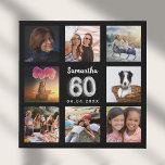 60. Geburtstag Schwarz-Silber-Foto Collage Künstlicher Leinwanddruck<br><div class="desc">Ein einzigartiges Geschenk für einen 60. Geburtstag, das ihr Leben mit einer Collage von 8 eigenen Fotos, Bildern feiert. Personalisieren und fügen Sie ihren Namen und ein Datum. Ein schicker schwarzer Hintergrund. Der Name ist mit einem modernen handgeschriebenen Stil Skript geschrieben, Nummer 60 mit einem Imitat silberne Ballon Stil Schriftart....</div>
