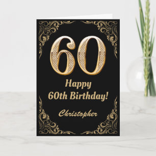 60. Geburtstag Schwarz und Gold Glitzer Rahmen Karte