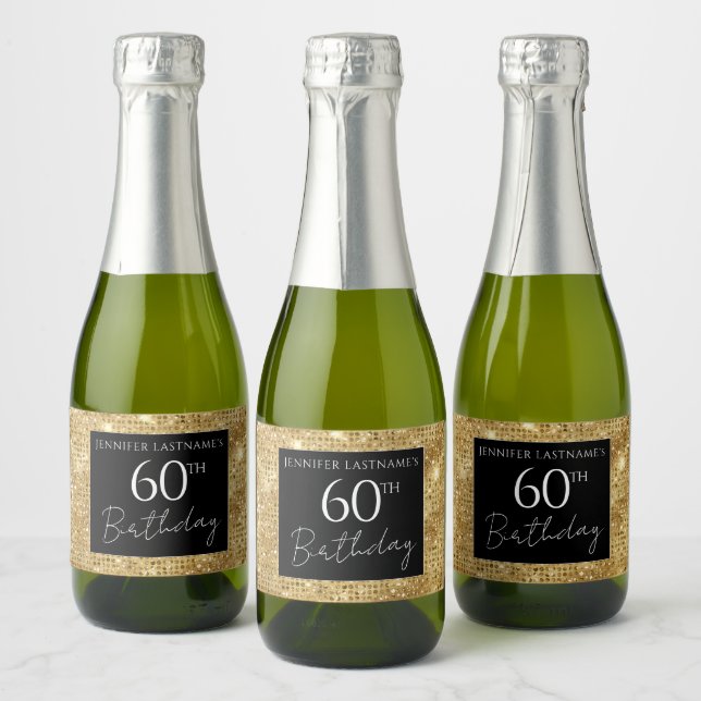 60. Geburtstag Schwarz und Gold Shimmer (Flaschen)