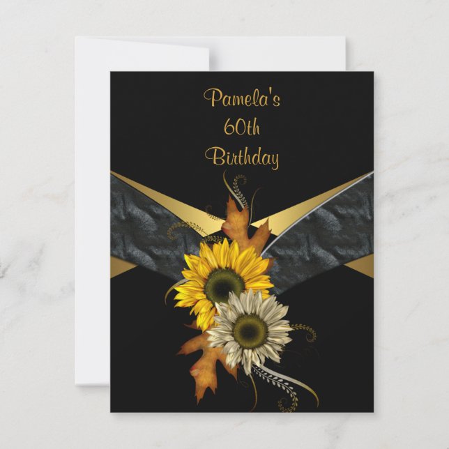 60. Geburtstag Schwarze Gelbe Sonnenblume Einladung (Vorderseite)