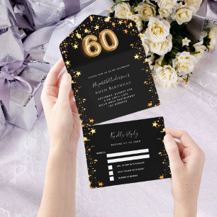 60. Geburtstag schwarze Goldstars uAwg All In One Einladung