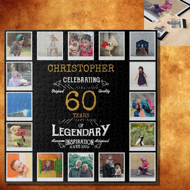 60. Geburtstag Schwarzes Gold FotoCollage (A personalized elegant 60th birthday vintage puzzle that is easy to customize but hard to complete.)