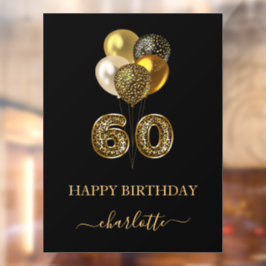 60. Geburtstag Schwarzes Gold Leopard Namenskript Fensteraufkleber
