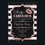 60. Geburtstag - Sechzig fabelhafte Schwarze Rose  Einladung<br><div class="desc">Einladung zum 60. Geburtstag. Elegantes Schwarz-weißes Design mit Imitate Glitzer Rose Gold. Verfügt über rosa Lippen Kuss,  Schwarz-weiße Streifen,  Konfetti und Skript-Schriftart. Ideal für eine elegante Geburtstagsfeier. Sechzig Fabulous! Nachricht,  wenn Sie weitere Anpassungen benötigen.</div>