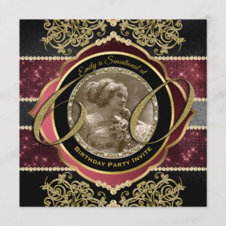 60. Geburtstag Sechzigste Gold Ruby Gems Foto Fram Einladung