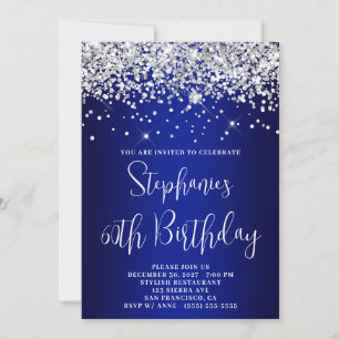 60. Geburtstag Silber Glitter Königlich Blau Navy Einladung
