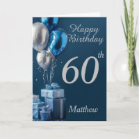 60. Geburtstag Silberblauer Ballons und Geschenke