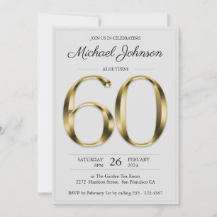 60. Geburtstag Solid Gold Light Gray Elegant Klass Einladung