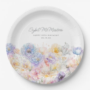 60. Geburtstag Sommer Wasserfarben Floral Custom Pappteller