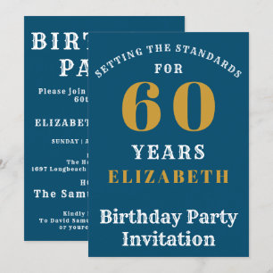 60. Geburtstag Standards Blue Gold Ihren Namen hin Einladung