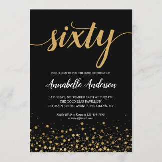 60. Geburtstag Stilvolles Black Gold Confetti Scri Einladung